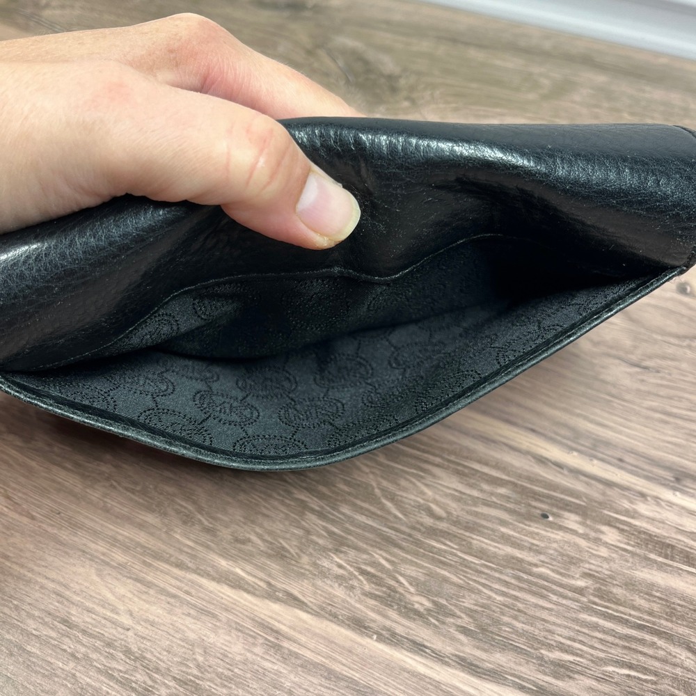 Michael Kors Continental Fulton Flap Wallet Black Pebbled Leather Silver Logo - Picture 7 of 10